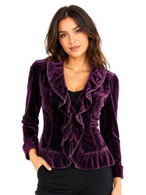 Saks Fifth Avenue Purple Silk Velvet Ruffled Jacket